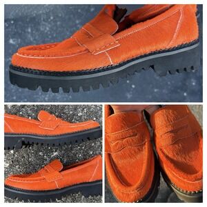 Anthropologie Bibi Lou Jaya Penny Loafers W7 EU37 Calf Hair Chunky Lug Sole $282